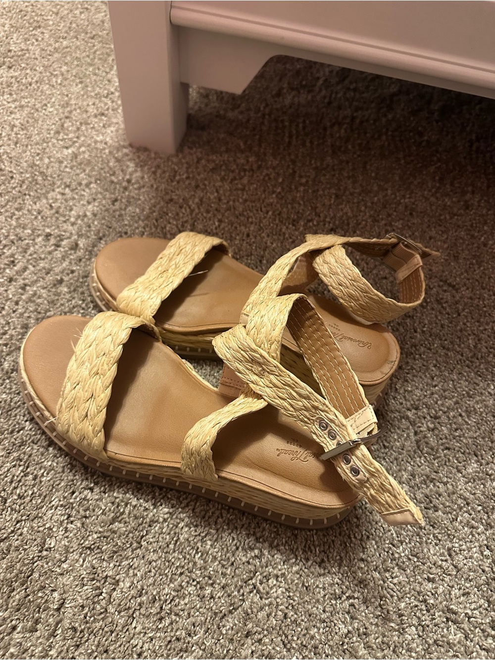 Braided Straw Beige Women’s Ankle-Strap Sandals